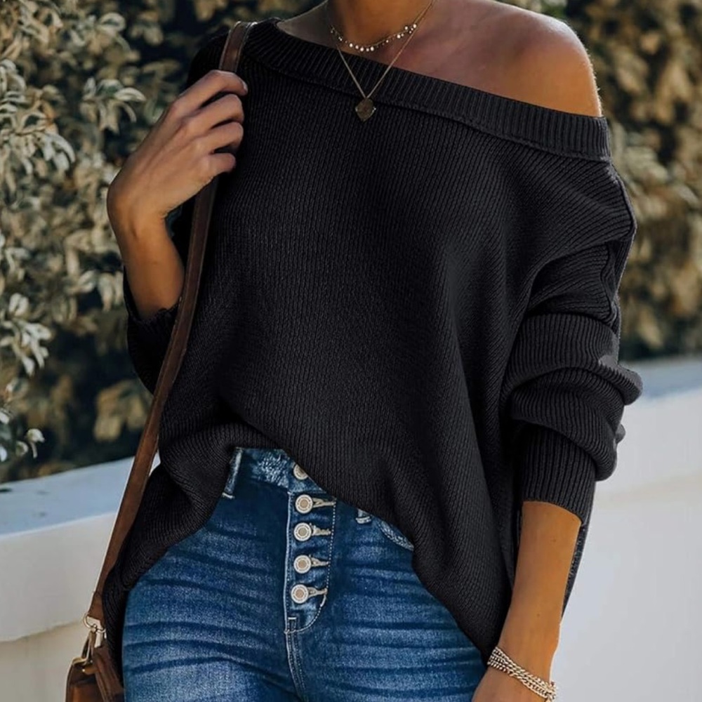 New Oversized Boatneck Black Knit Sweater